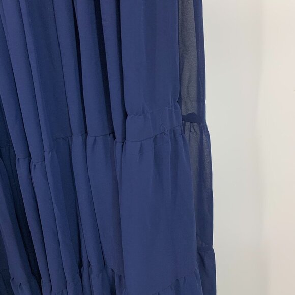 Mac Duggal Dress 55311 IEENA Maxi Gown Long Sleeve Blue Tiered - Picture 14 of 16